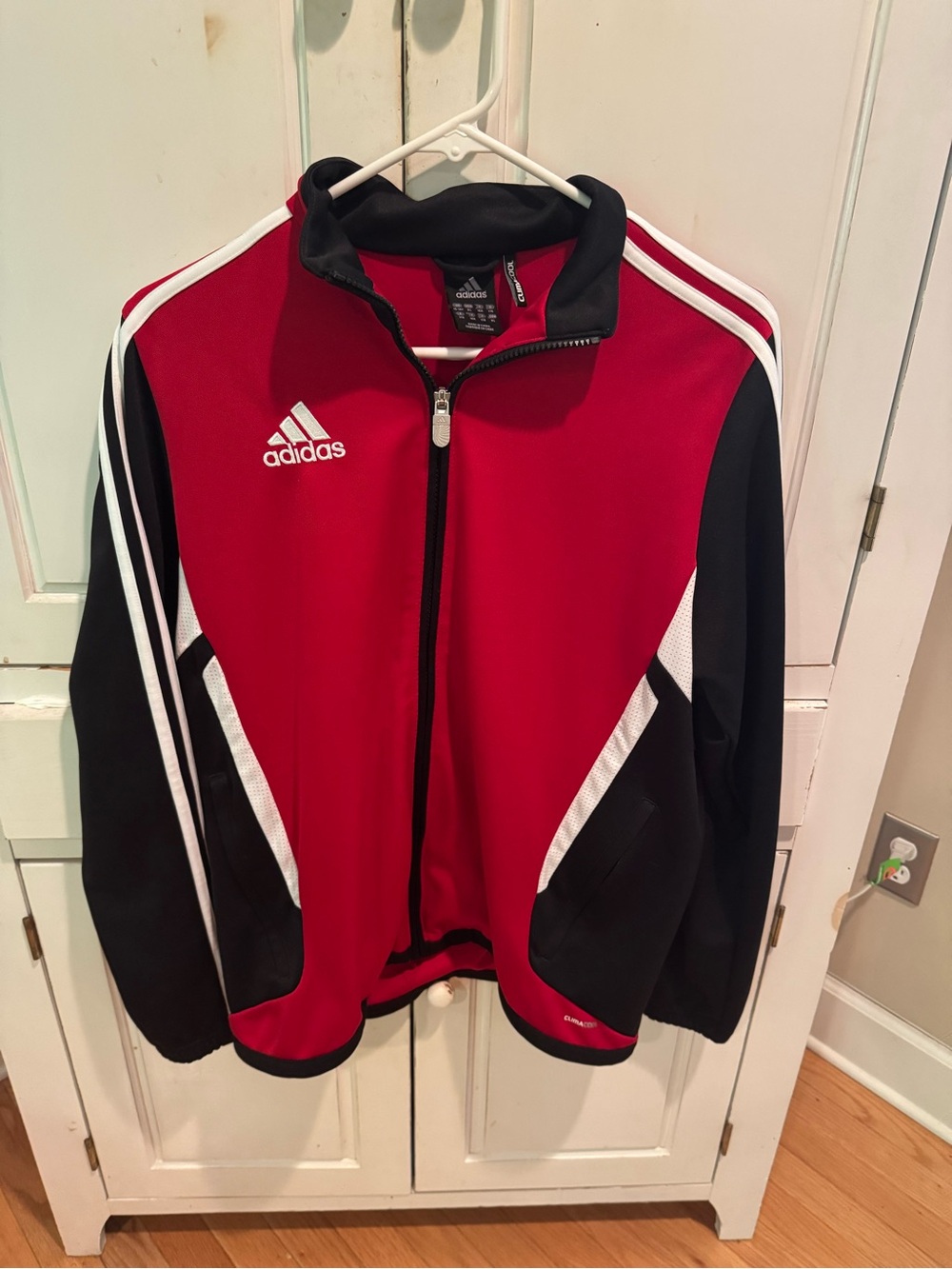 adidas Kids Red and Black Track Jacket with White Accents